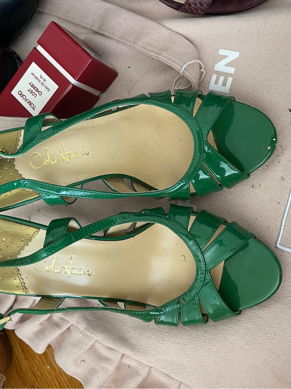 Cole Haan Green Patent Leather Strappy Heels